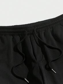 Manfinity Men Letter Graphic Drawstring Waist Trousers - Black - View 3