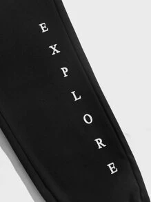 Manfinity Men Letter Graphic Drawstring Waist Trousers - Black - View 4