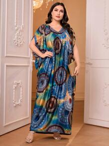 Mulvari Plus Mandala Print Batwing Sleeve Dress - Multicolor - View 3