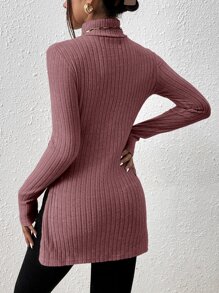 SHEIN Privé 高領下擺開叉T恤 - 紅木色 - 查看 2