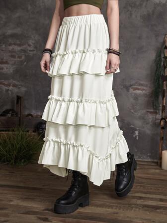 Goth Rock mit Einfarbig Rüschenbesatz, Rüschenbesatz