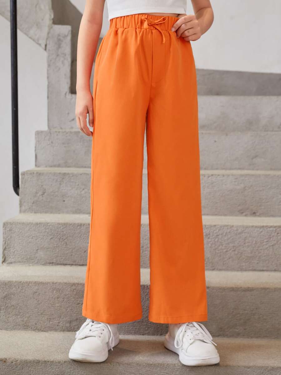 SHEIN Girls Knot Waist Trousers - Orange - View 1