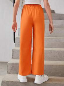 SHEIN Girls Knot Waist Trousers - Orange - View 2