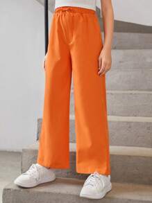 SHEIN Girls Knot Waist Trousers - Orange - View 3