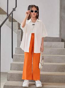 SHEIN Girls Knot Waist Trousers - Orange - View 5