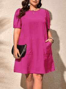 SHEIN Clasi Vestido túnico unicolor con doble bolsillo - Rosa Fucsia - Ver 1