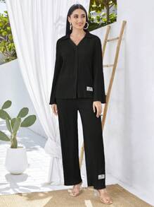 Mulvari Letter Patched Detail Shirt & Trousers - Black - View 1