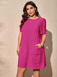 SHEIN Clasi Vestido túnico unicolor con doble bolsillo - Rosa Fucsia - Ver 4