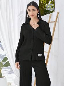 Mulvari Letter Patched Detail Shirt & Trousers - Black - View 4