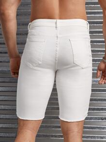 GENTILAND Men Cotton Ripped Frayed Raw Hem Denim Shorts - White - View 2