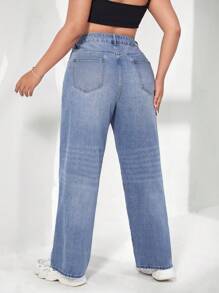 SHEIN ICON Plus Ripped Straight Leg Jeans - Light Wash - View 2