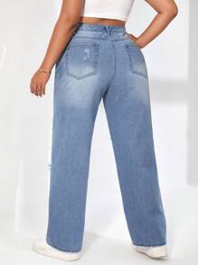 SHEIN SXY Plus Ripped Straight Leg Jeans - Light Wash - View 2