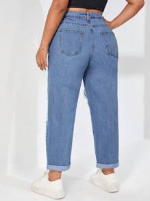SHEIN Jeans ajustados mom desgarro con cremallera - Lavado ligero - Ver 2