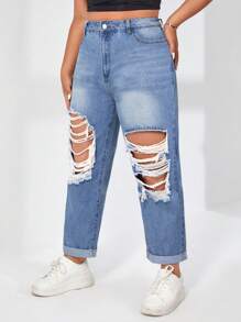 SHEIN Jeans ajustados mom desgarro con cremallera - Lavado ligero - Ver 3
