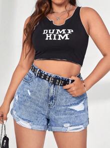 SHEIN ICON Plus Ripped Roll Up Hem Denim Shorts Without Belt - Light Wash - View 6