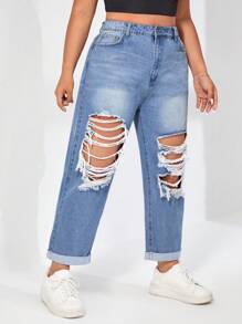 SHEIN Jeans ajustados mom desgarro con cremallera - Lavado ligero - Ver 6