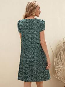 EMERY ROSE 滿版植物印花花瓣袖直筒連衣裙 - 彩色 - 查看 2