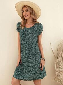 EMERY ROSE 滿版植物印花花瓣袖直筒連衣裙 - 彩色 - 查看 3