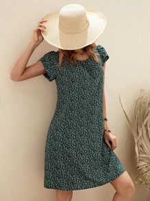 EMERY ROSE 滿版植物印花花瓣袖直筒連衣裙 - 彩色 - 查看 4