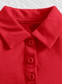 SHEIN Leap Crew Baby Girl Solid Buttoned Half Placket Tank Top - Red - View 3