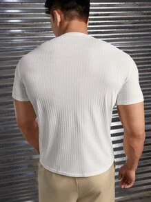 GENTILAND 男士半排扣條紋針織T恤 - 白色 - 查看 2