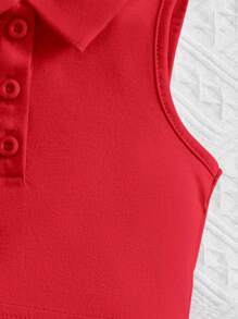 SHEIN Leap Crew Baby Girl Solid Buttoned Half Placket Tank Top - Red - View 4