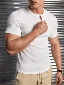 GENTILAND 男士半排扣條紋針織T恤 - 白色 - 查看 6