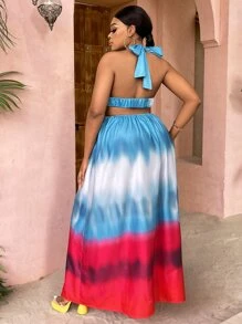 Slaydiva Sukienki plus size Bez Pleców Kokardka z tyłu Wycięcie Ombre Boho