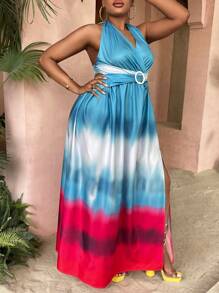Slaydiva Sukienki plus size Bez Pleców Kokardka z tyłu Wycięcie Ombre Boho