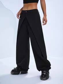 SHEIN ICON Quần ống rộng Gorpcore Chất rắn - màu đen - Xem 3