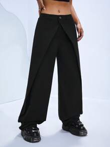 SHEIN ICON Quần ống rộng Gorpcore Chất rắn - màu đen - Xem 4