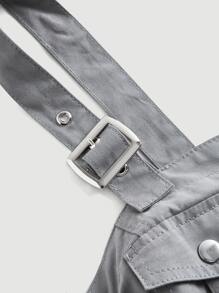 SHEIN MOD 翻蓋口袋拉鏈開襟吊帶牛仔上衣 - 灰色 - 查看 3