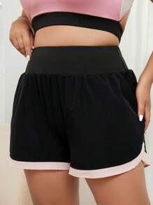Plus Contrast Trim Sports Shorts - Black - View 1