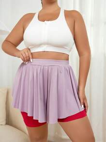 Shorts deportivos de color combinado de pierna ancha - Multicolor - Ver 3