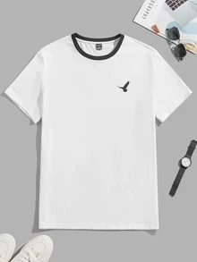 Manfinity Men Bird Print Contrast Trim Tee - White - View 3