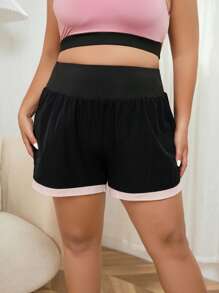 Plus Contrast Trim Sports Shorts - Black - View 3