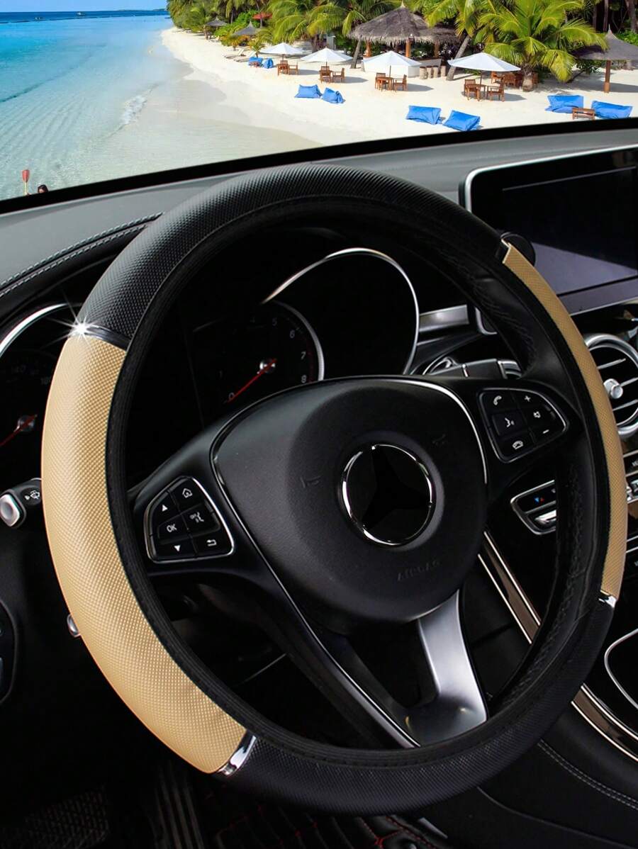 1 件 PU 皮革闪亮金属汽车方向盘套，适合 14.5-15 英寸车辆