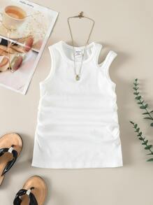 Baby Cut Out Ruched Tank Dress - White - View 1