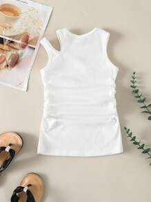 Baby Cut Out Ruched Tank Dress - White - View 2
