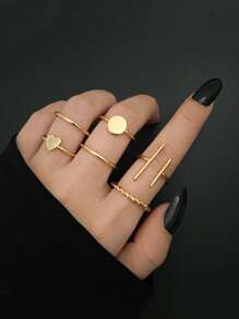 6pcs/set Round Decor Ring - Yellow Gold - View 1