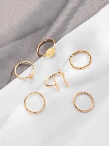 6pcs/set Round Decor Ring - Yellow Gold - View 2