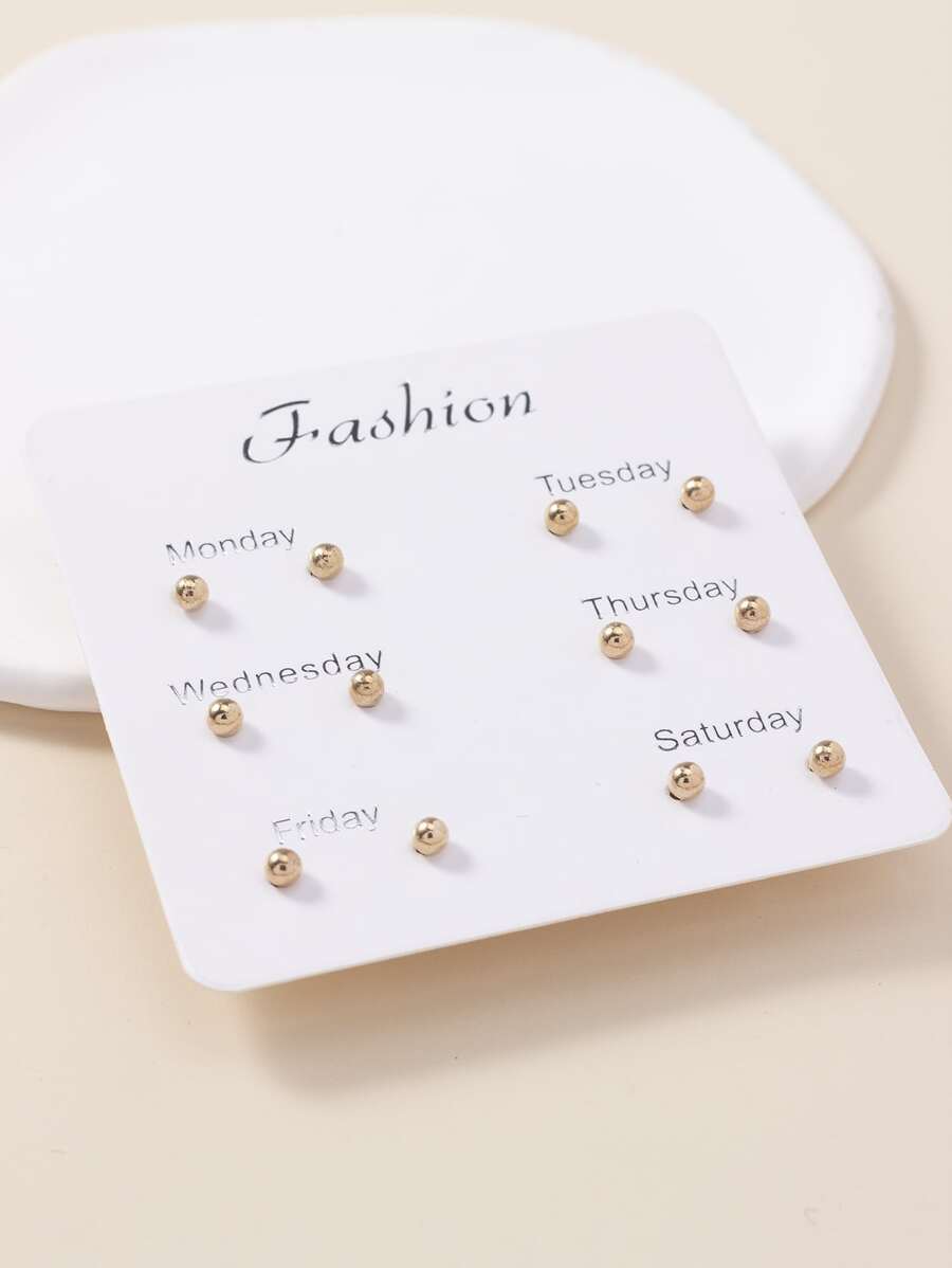 6pairs/set Ball Decor Stud Earrings - Yellow Gold - View 1