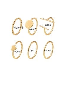 6pcs/set Round Decor Ring - Yellow Gold - View 3