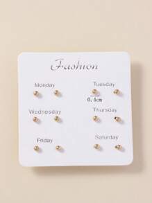 6pairs/set Ball Decor Stud Earrings - Yellow Gold - View 3