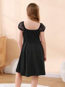 Đầm Gái Tương phản Mesh màu trơn Dễ thương - màu đen - Xem 2