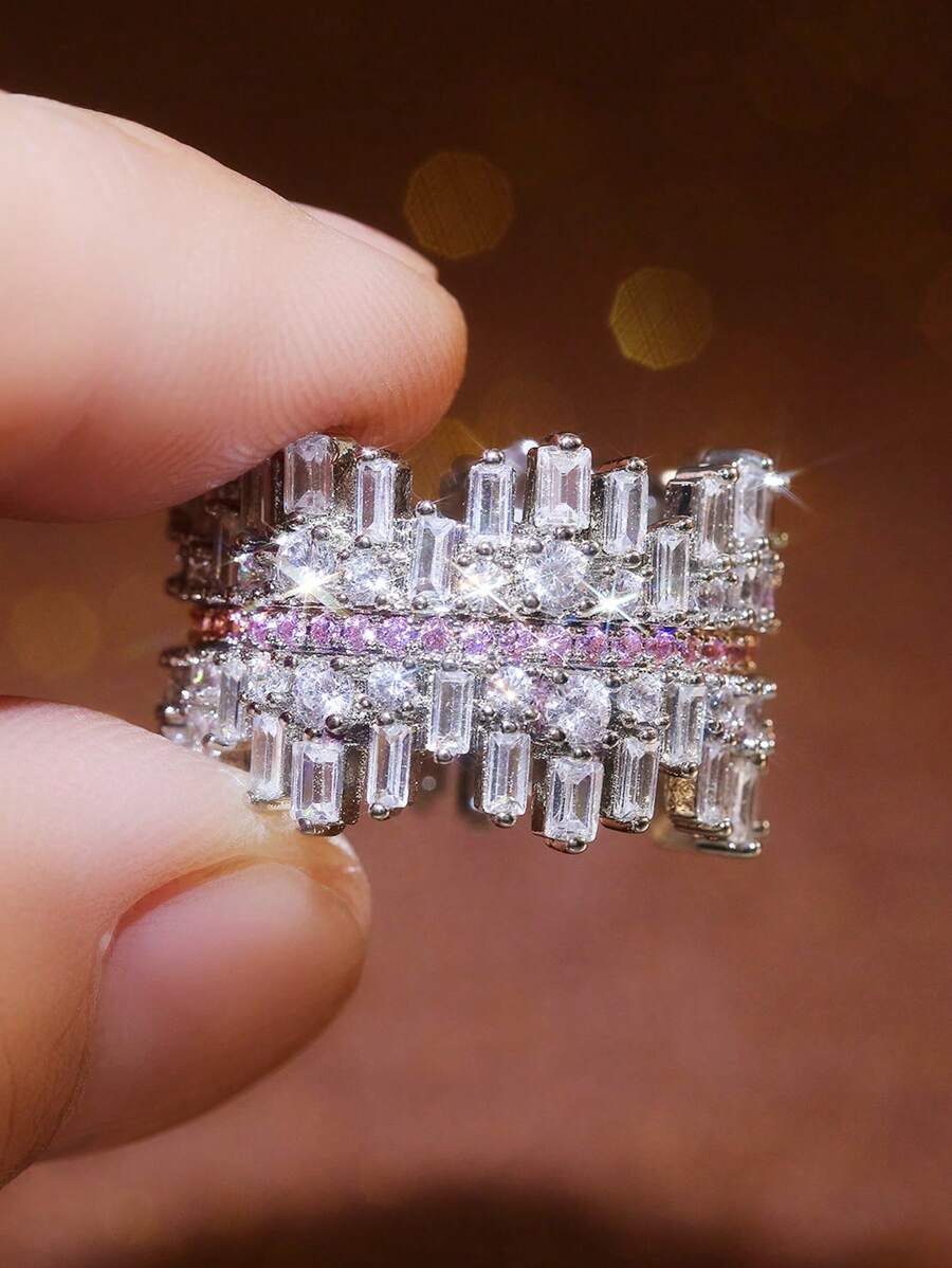 Nhẫn Trang Trí Đá Cubic Zirconia - Hồng - Xem 1