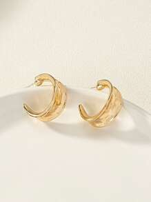 Textured Cuff Hoop Earrings - Yellow Gold - View 2