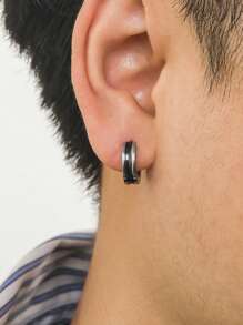 2 cái/bộ Bông tai dạng vòng tối giản cho nam - Bạc - Xem 1