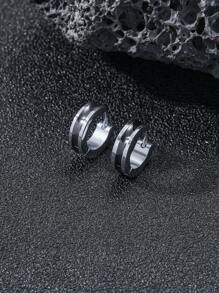 2 cái/bộ Bông tai dạng vòng tối giản cho nam - Bạc - Xem 4