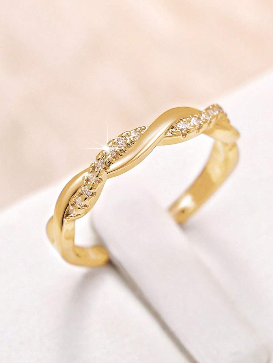 1pc Fashionable Cubic Zirconia Decorated Cufflink Ring, Women's Engagement Gift